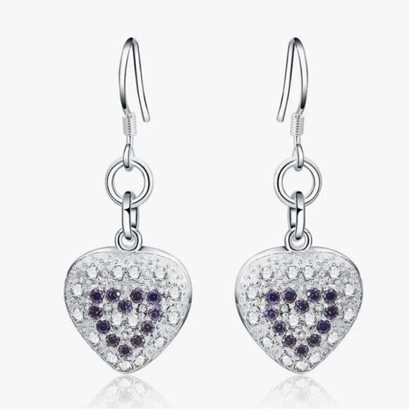 The Dangling Puff Heart earrings in 925 and cubic zirconia - Picture 1 of 7